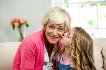 Girl kissing smiling granny