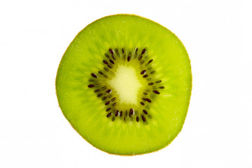 Cross section of fresh kiwi fruit isolated on white background