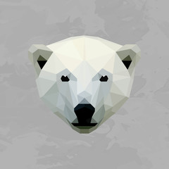 Fototapeta premium Polar bear colored head geometric lines silhouette isolated on grey background vintage design element
