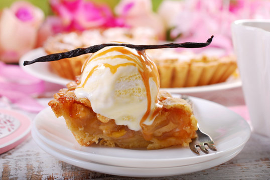 Slice Of Apple Pie With Vanilla Ice Cream