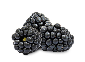 Heap of fresh ripe blackberry berries without leaves isolated on white background. Design element for product label, catalog print, web use.