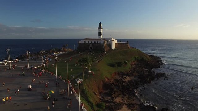 Aerial view of Farol da Barra (Barra Lighthouse) and Salvador cityscape, Bahia, Brazil