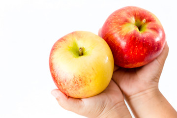 closeup image,Hand of the little boy with the red apples