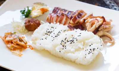 Japanese food with grilled squid