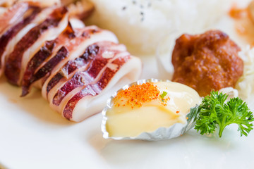 Japanese food with grilled squid