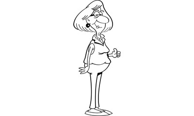 Black and white illustration of an elderly lady giving thumbs up.