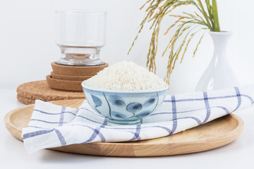 Ceramic bowl containing rice,shallow Depth of Field,Focus on rice. 