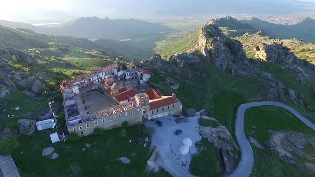 Aerial: camera slowly moving away from  Treskavec monastery, Macedonia.