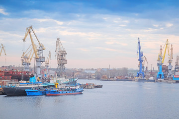 Fototapeta na wymiar St. Petersburg, Russia - on April 3, 2016: Cargo port in St. Petersburg, Russia