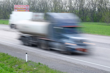 Russia, Krasnodar Region - April, 30, 2016: Cargo transport on the highway in Krasnodar Region,...