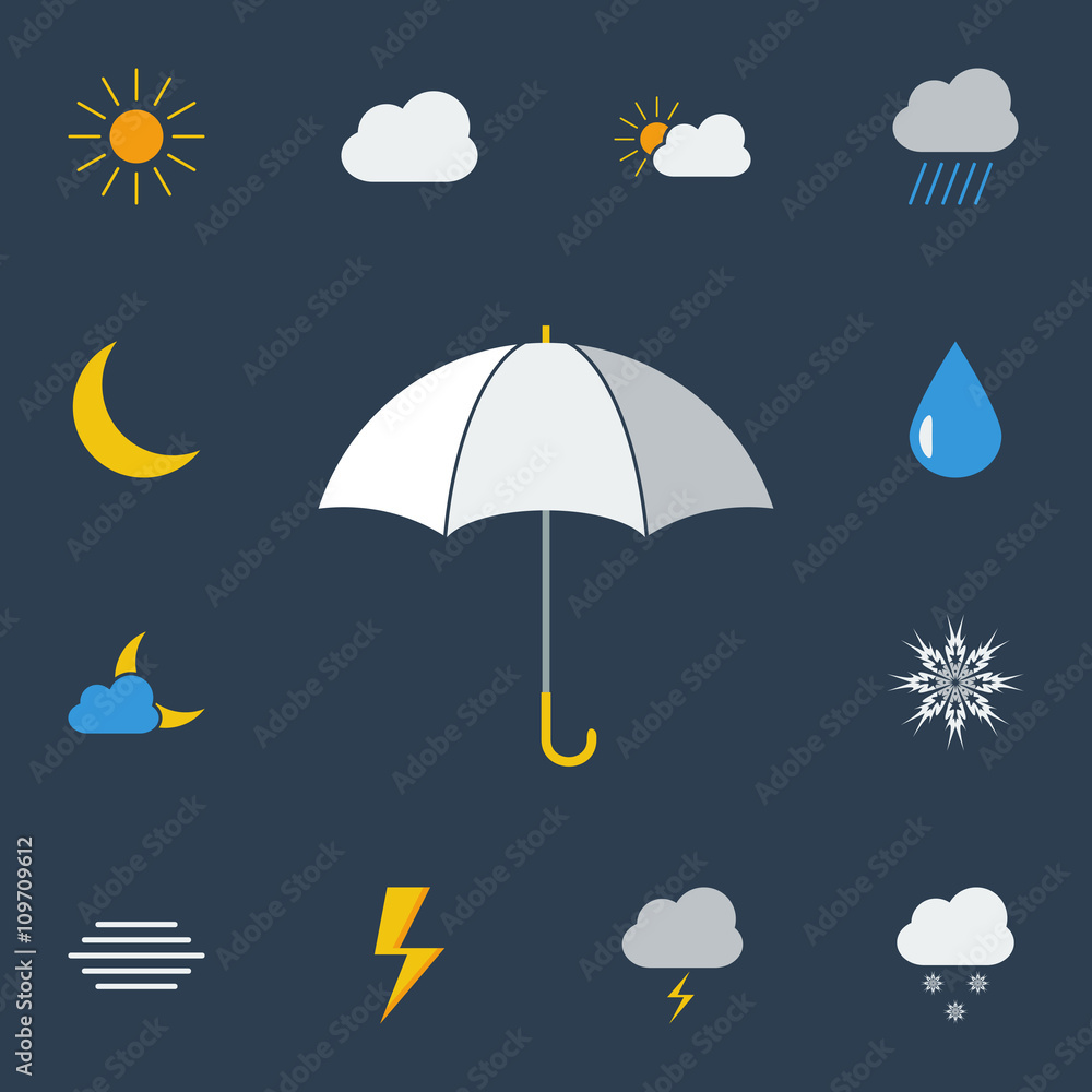Poster weather vector icons collection for web and mobile applications. flat design.