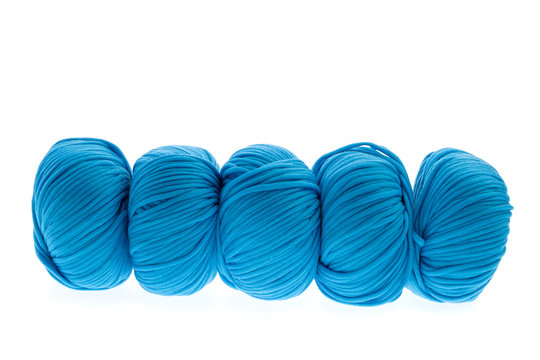 Blue wool yarn balls