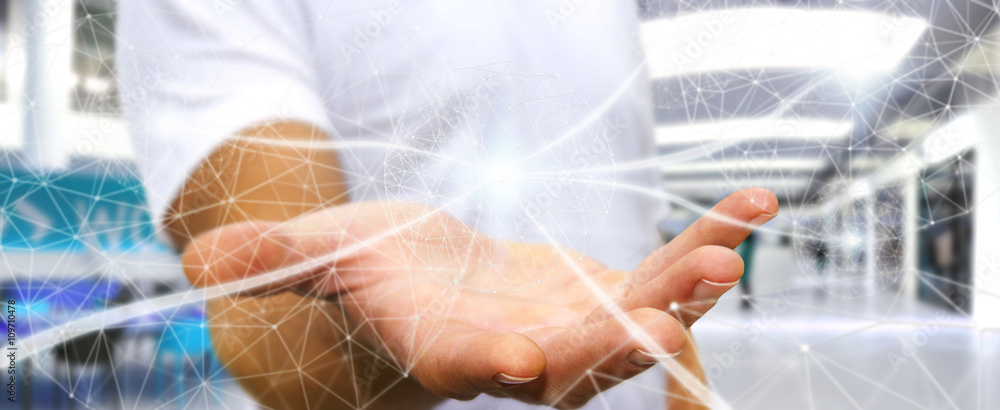 Aufkleber businessman using data network