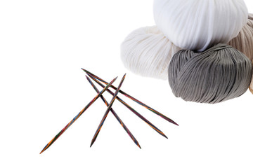 Pastel yarn hanks with set of wooden knitting needles