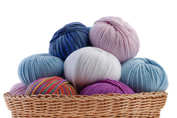 Basket full of colorful wool yarn balls