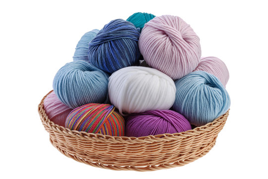 Basket full of colorful wool yarn balls