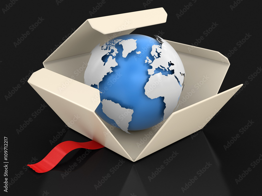 Poster Open package with Globe. Image with clipping path