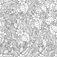 Obraz premium Pages for adult coloring book. Hand drawn artistic ethnic ornamental patterned floral frame in doodle.