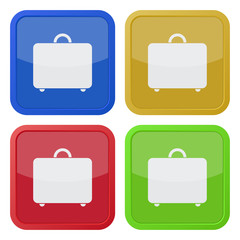 set of four square icons with suitcase