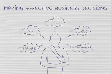 thoughtful man trying to choose, making effective business decis