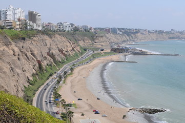 Fototapeta na wymiar View at Miraflores Lima sea costline.