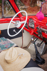 Inside of a vintage classic american car, Havana, Cuba