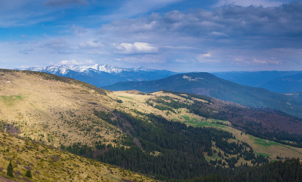 Panoramic landscape in the spring mountains.