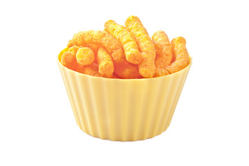 cheese puffs in plastic bowl