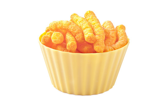 Cheese Puffs In Plastic Bowl