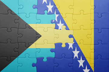 puzzle with the national flag of bosnia and herzegovina and bahamas