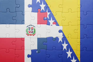 puzzle with the national flag of bosnia and herzegovina and dominican republic
