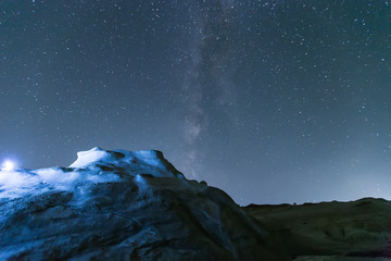 The Milky Way from Sarakiniko beach in Milos island in Greece.