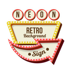 Retro night sign with an arrow. Vintage 3D volumetric banner. Outdoor advertising. Realistic character to your text. Design ellement for your advertising banner. illustration