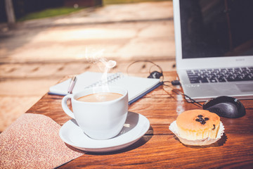 hot fresh coffee on the desk work
