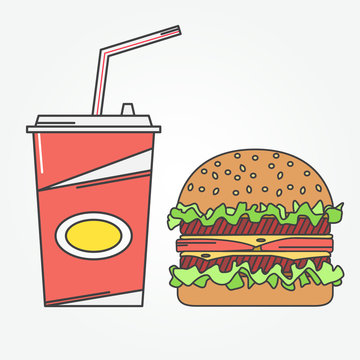 Fast food icon. Vector icon cola and burger . For web design and application interface, also useful for infographics. Vector illustration.