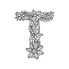 Letter T coloring book for adults vector