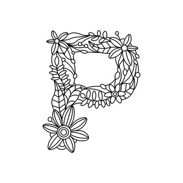 Letter P coloring book for adults vector