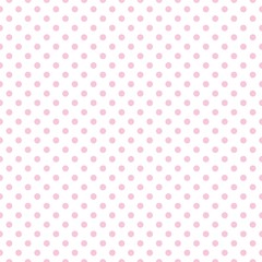 Tile vector pattern with pink polka dots on white background - obrazy, fototapety, plakaty