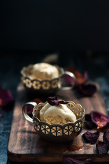 Two portions of delicious caramel ice cream 