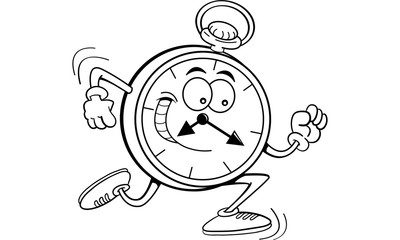 Black and white illustration of a pocket watch running.