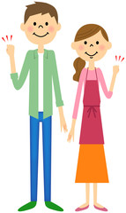 ガッツポーズをする若いカップル　 