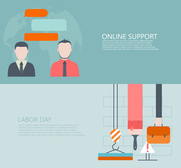 vector modern flat online support or feedback, labor day backgrounds