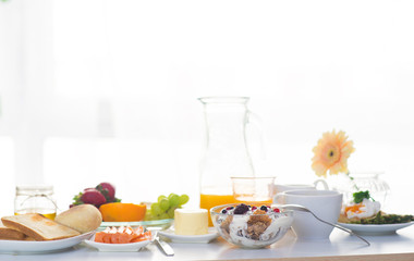 Breakfast served in front of the window