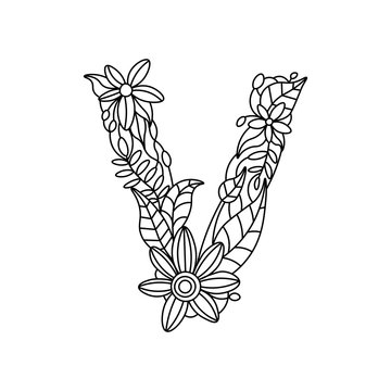 Letter V coloring book for adults vector