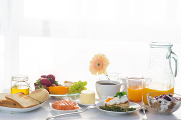 Breakfast served in front of the window