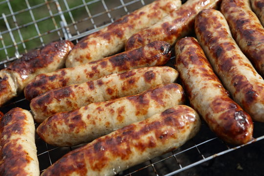 Roasted sausages on the grill