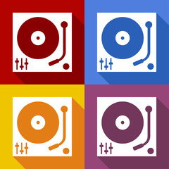 Icono plano tocadiscos con sombra en varios colores