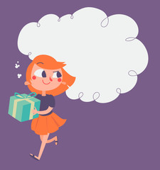 Cartoon Girl Running with Present