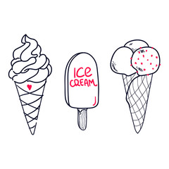 Collection of hand drawn ice cream, doodle ice cream, good for food design, hand lettering Ice Cream, Eps 8