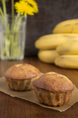 Homemade banana muffins on the baking paper